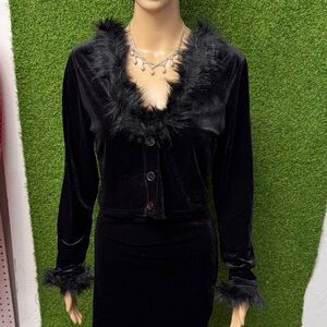 Black Faux Fur Trim Cardigan